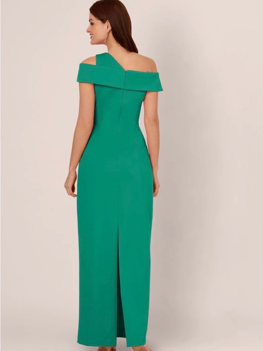 Adrianna Papell Emerald One-Shoulder Evening Gown - Picture 5 of 9